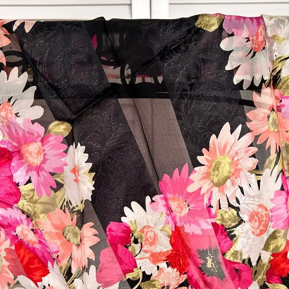 VTG Oscar by Oscar De La Renta 100% Silk Scarf Pink & Black Flowers 21” Square